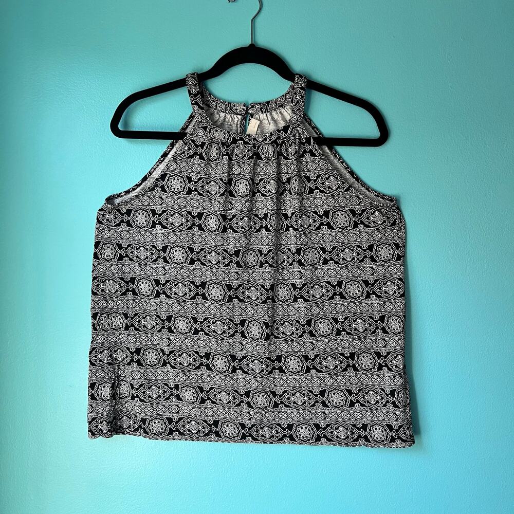 Loft Halter Tank Top Size Medium Petite Black and White Rayon Blend Sleeveless
